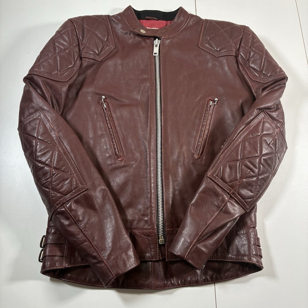 Vintage Lewis Leathers Super Monza Jacket 102cm Burgundy Quilted Leather Biker
